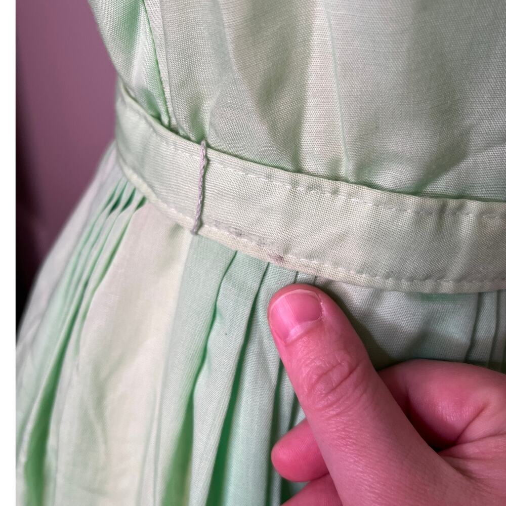 1950s Mint Green Brown Tea Party Hostess Secretary Coquette Feminine Dress M - Picture 4 of 8